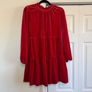 Copper Key Red Velveteen Long Sleeved Mid Length Dress Size Small